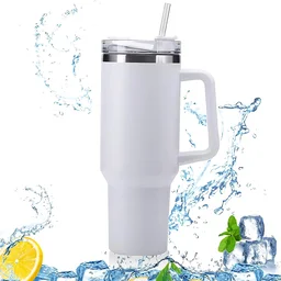 Insulated Stainless Steel Travel Tumbler – 890 ML White with Handle