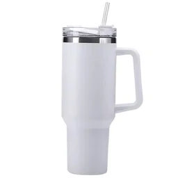 Insulated Stainless Steel Travel Tumbler – 890 ML White with Handle