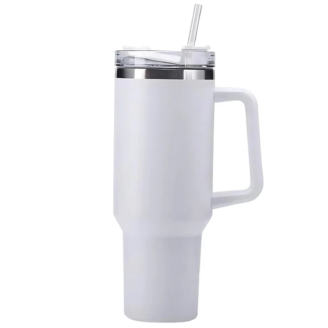 Insulated Stainless Steel Travel Tumbler – 890 ML White with Handle