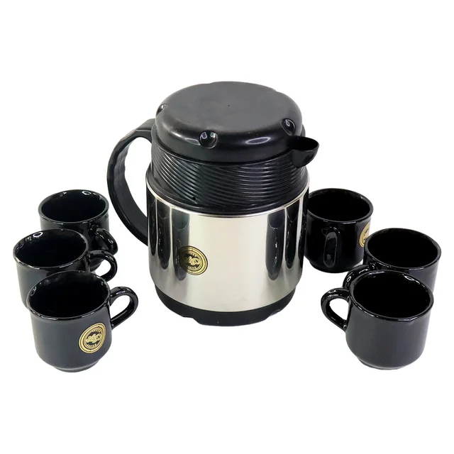 Insulated Thermos Flask with 6 Ceramic Cups – Keeps Drinks Hot