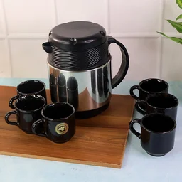 Insulated Thermos Flask with 6 Ceramic Cups – Keeps Drinks Hot