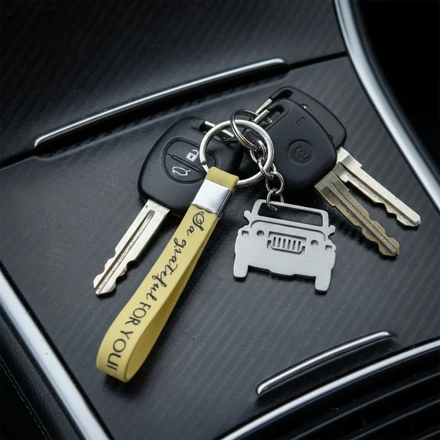 Jeep-Shaped Metal Car Keychain – Stylish Dual-Keyring Set
