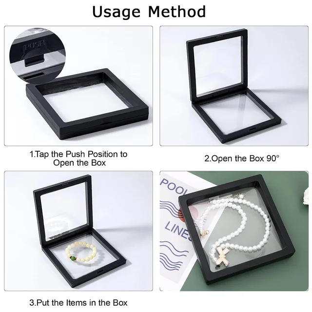 Jewellery Display Box – Transparent Floating Frame Organizer 9x9 cm