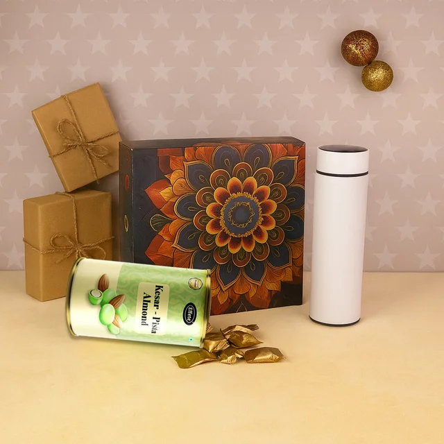 Kesar Pista Almonds Gift Hamper – Premium Golden Set with Bottle