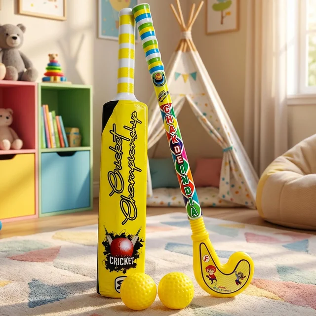 Kids Bat Ball Hockey Combo – Lightweight Plastic Sports Set | Dollamis