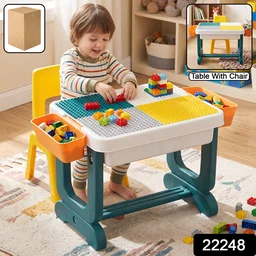 Kids Building Block Activity Table and Chair Set with Storage Bins, STUDY TABLE (2 Pc Set)