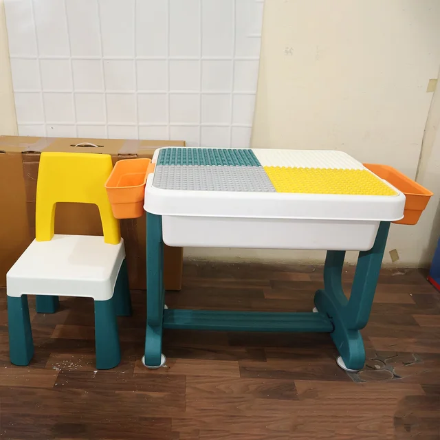 Kids Building Block Activity Table and Chair Set with Storage Bins, STUDY TABLE (2 Pc Set)