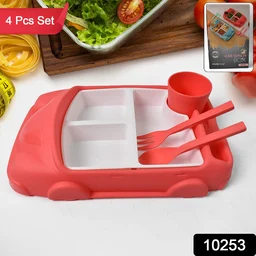Kids Car Lunch Box Set – 4 Pcs Dinnerware & Suction Plate | Lunchie Bunchie
