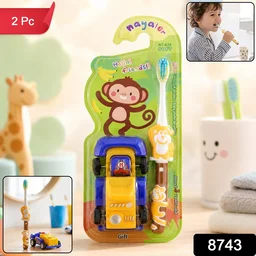 Kids Cartoon Toothbrush with Toy, Soft Bristle Children Brush (2 Pcs)