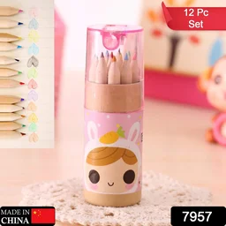 Kids Colouring Pencils Set – 12 Mini Shades with Sharpener | TinyTrendy