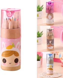Kids Colouring Pencils Set – 12 Mini Shades with Sharpener | TinyTrendy