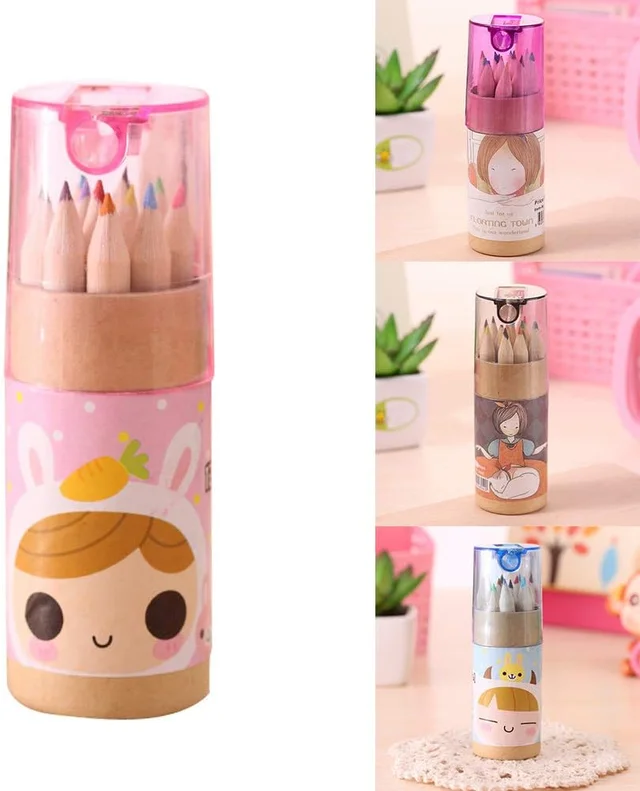 Kids Colouring Pencils Set – 12 Mini Shades with Sharpener | TinyTrendy