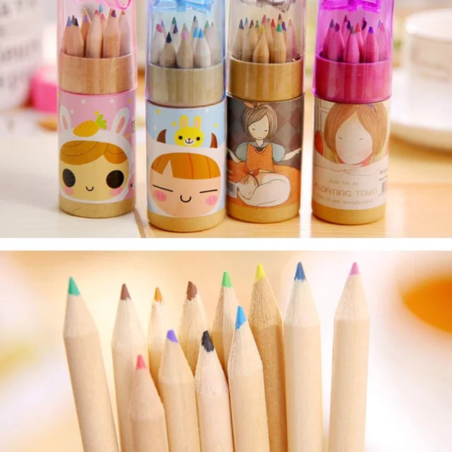 Kids Colouring Pencils Set – 12 Mini Shades with Sharpener | TinyTrendy