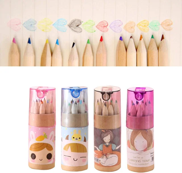 Kids Colouring Pencils Set – 12 Mini Shades with Sharpener | TinyTrendy