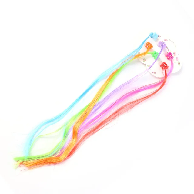 Kids Hair Extensions – 6 Pc Colorful Clip-In Braid Set