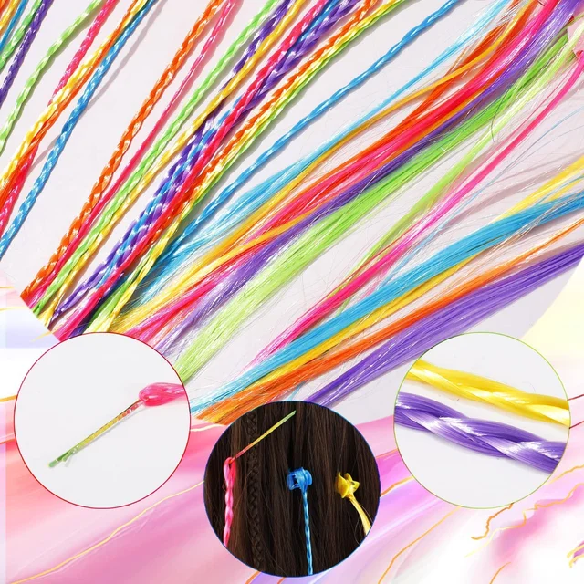 Kids Hair Extensions – 6 Pc Colorful Clip-In Braid Set