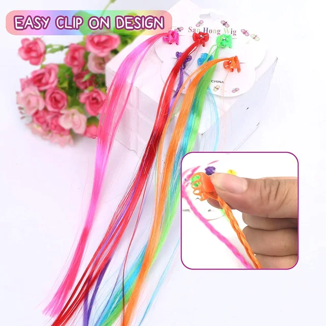 Kids Hair Extensions – 6 Pc Colorful Clip-In Braid Set