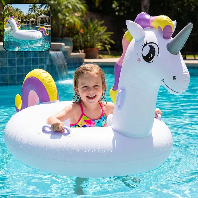 Kids Inflatable Unicorn Swim Ring – Durable Pool Float with Handles
