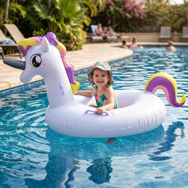 Kids Inflatable Unicorn Swim Ring – Durable Pool Float with Handles