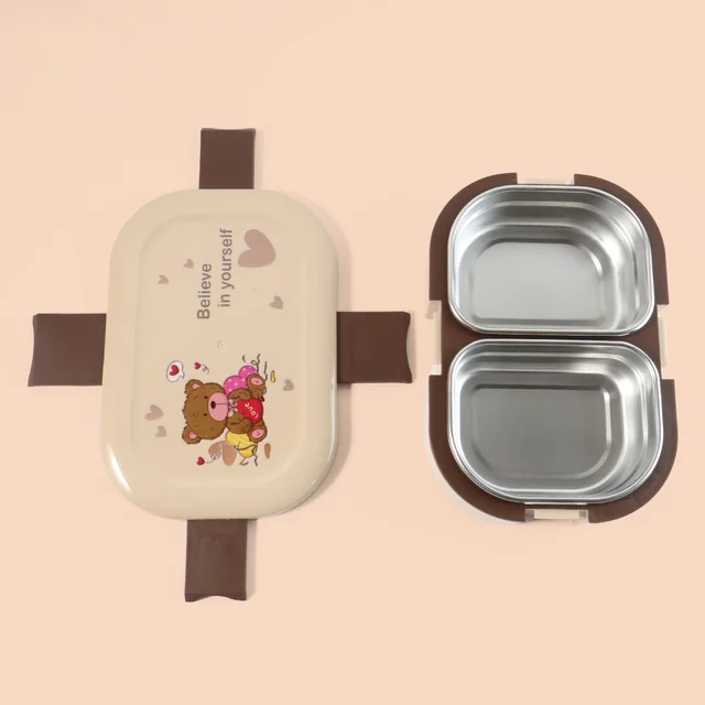 Kids Lunch Box – Cute Teddy Printed 500 ML with Stainless Steel Containers