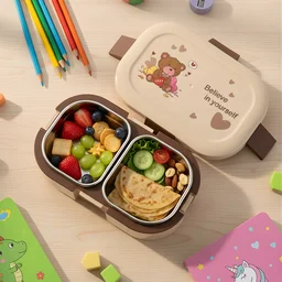 Kids Lunch Box – Cute Teddy Printed 500 ML with Stainless Steel Containers