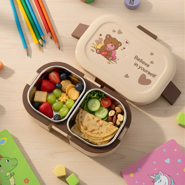 Kids Lunch Box – Cute Teddy Printed 500 ML with Stainless Steel Containers