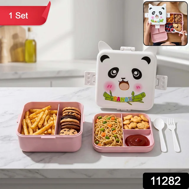 Kids Lunch Box with Compartments – Panda Design & Utensils for School & Travel