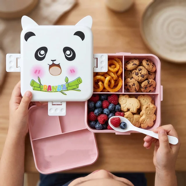 Kids Lunch Box with Compartments – Panda Design & Utensils for School & Travel