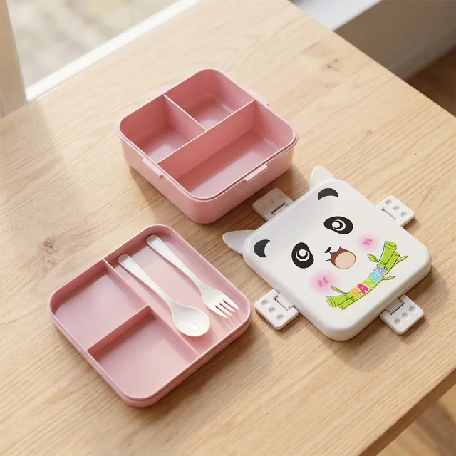 Kids Lunch Box with Compartments – Panda Design & Utensils for School & Travel