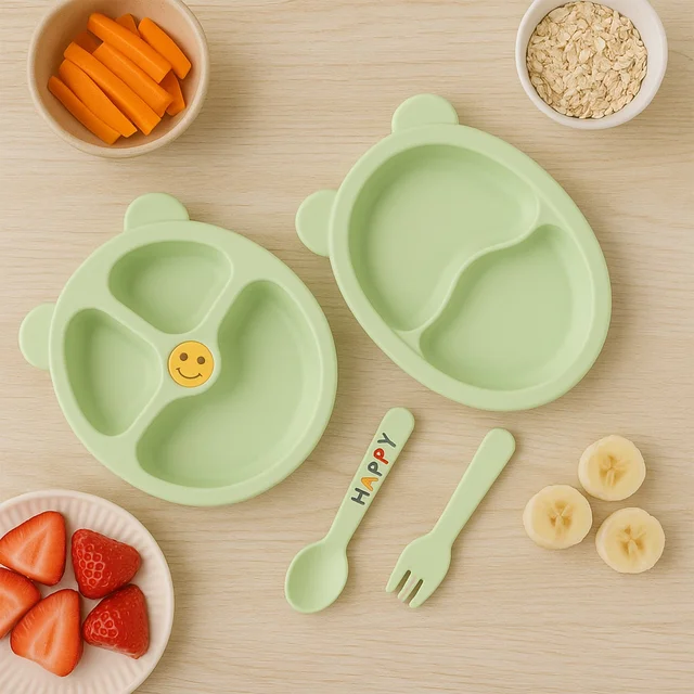 Kids Mealtime Feeding Set – 4-Piece BPA-Free Durable Plate & Spoon Set