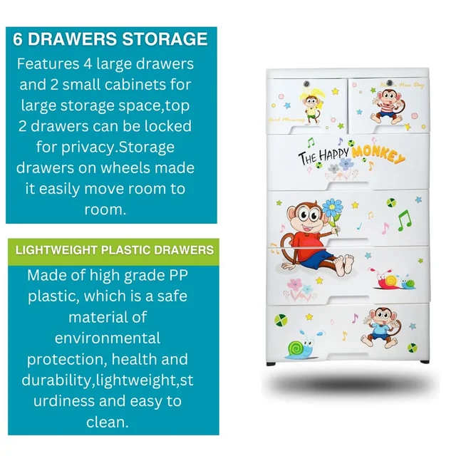 Kids Plastic Chest of 6 Drawers – Multi-Purpose Storage Organizer | Packory