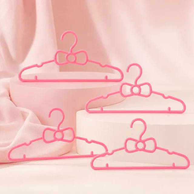 Kids Plastic Clothes Hangers Set of 4 Cute Bow Design Baby Wardrobe (4 Pc Set)