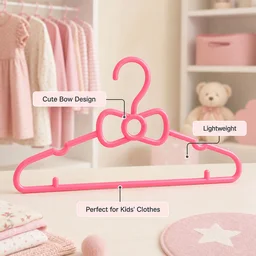 Kids Plastic Clothes Hangers Set of 4 Cute Bow Design Baby Wardrobe (4 Pc Set)