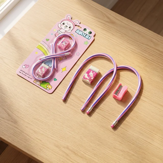 Kids School Stationery Set 4 In 1 Flexible Pencils Eraser Sharpener (1 Set)