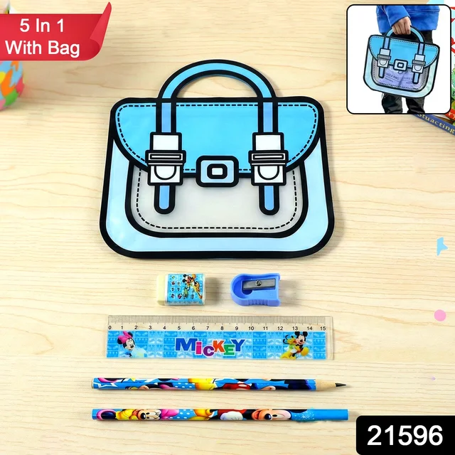 Kids Stationery Kit – 5 in 1 Cartoon Style Carry Bag