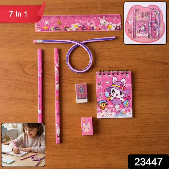 Kids Stationery Set – 7-in-1 Cute Pink Gift Pack for Girls
