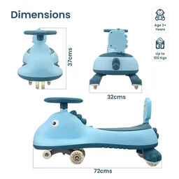 Kids Swing Car Ride On Toy with Music, Blue Shark Design Magic Twist Car (1 Pc)