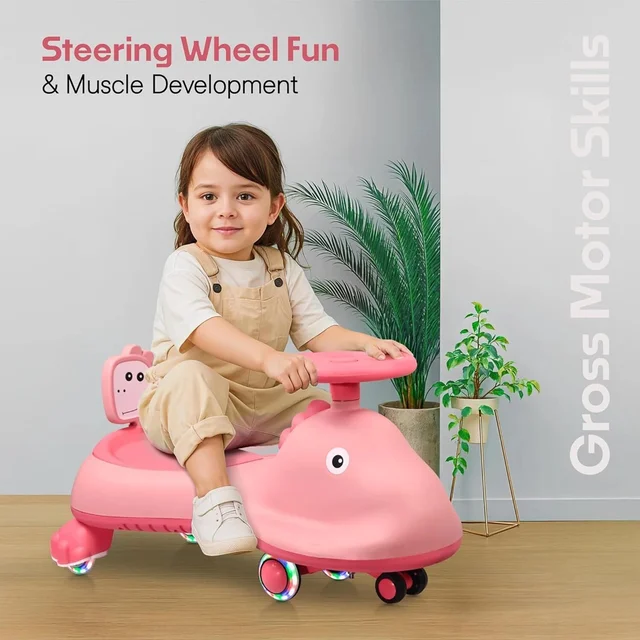Kids Swing Car Ride On Toy with Music, Pink Shark Design Magic Twist Car (1 Pc)