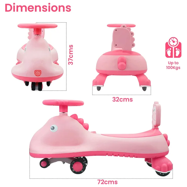 Kids Swing Car Ride On Toy with Music, Pink Shark Design Magic Twist Car (1 Pc)