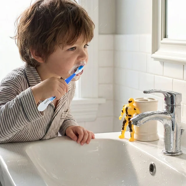 Kids Toothbrush Set – Soft Bristles with Fun Cartoon Robot Toy