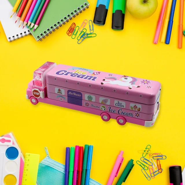Kids Truck Pencil Case – Multi-Level Metal Double Decker | Indo Glow