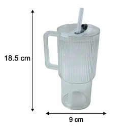 Kids Tumbler 900ml with Handle Lid and Straw Ribbed Water Sipper Cu...