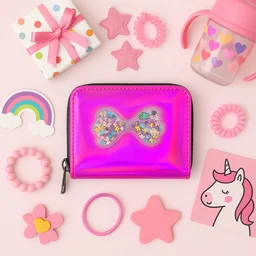 Kids Wallet – Vibrant Holographic Zip Closure with Glitter Bow