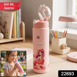 Kids Water Bottle – Fun Design with Flip Straw Lid for Easy Drinking