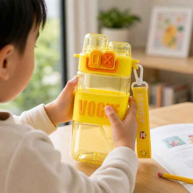 Kids Water Bottle – Leakproof Straw & Portable Carry Strap