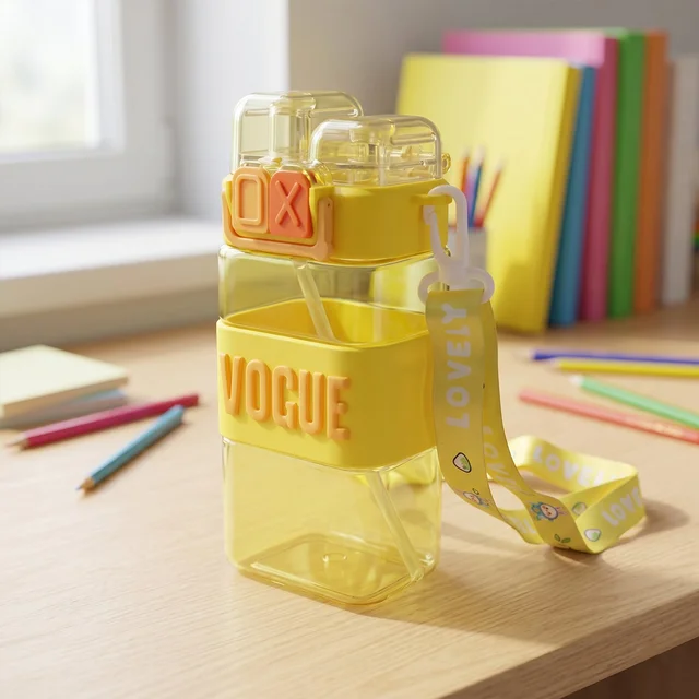 Kids Water Bottle – Leakproof Straw & Portable Carry Strap