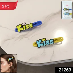 Kiss Text Hair Clip Set – Cute & Playful 2-Piece Snap Clips