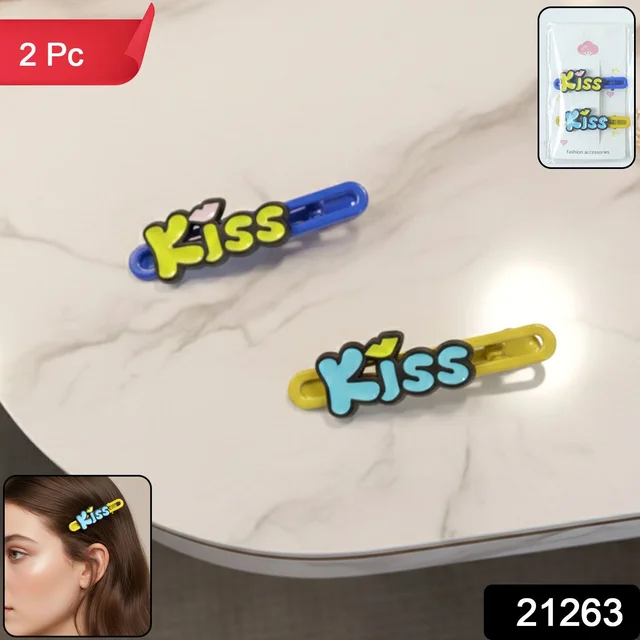 Kiss Text Hair Clip Set – Cute & Playful 2-Piece Snap Clips