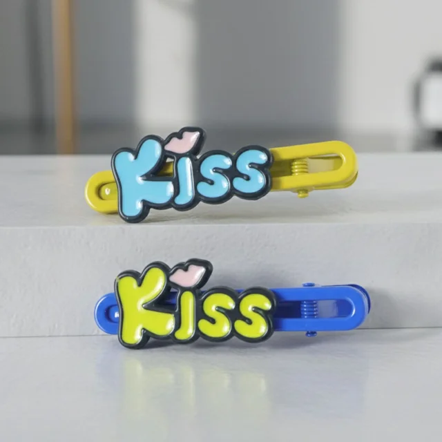 Kiss Text Hair Clip Set – Cute & Playful 2-Piece Snap Clips