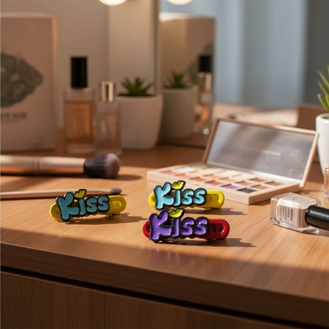 Kiss Text Hair Clip Set – Trendy 4-Piece Decorative Hair Accessories